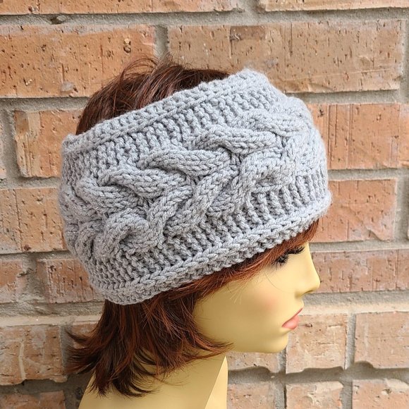 Handmade Women's Cable Knit Headband Light Gray Sparkling One Size - Picture 10 of 14